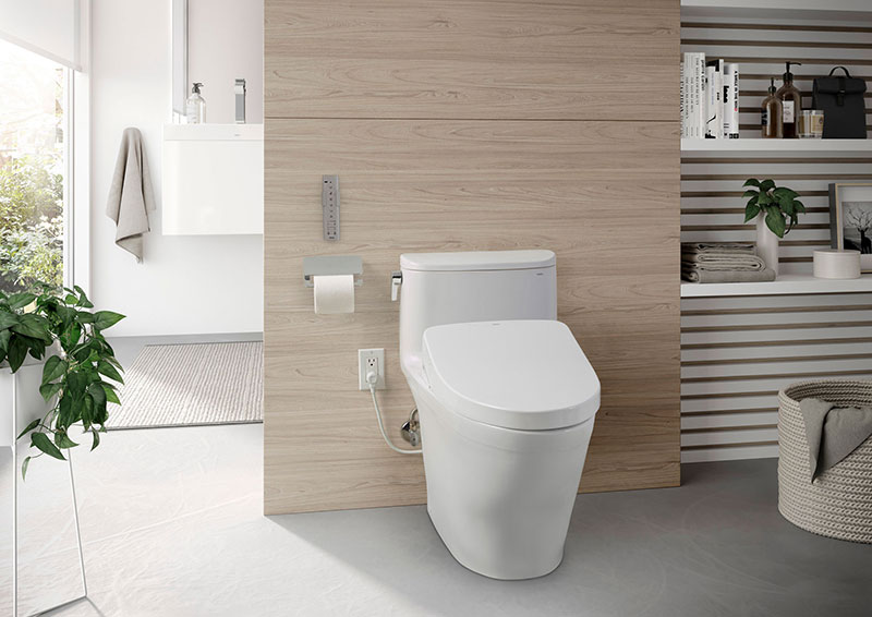TOTO’s WASHLET S550e bidet seat has a sleek, slim design ideal for sophisticated, modern upscale bathroom decor.